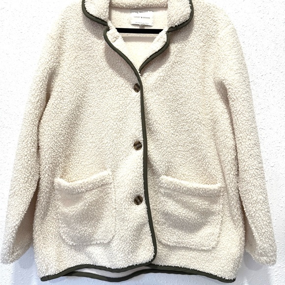 Lucky Brand w/corduroy trim Cream sherpa Jacket ‎ M - Picture 3 of 6